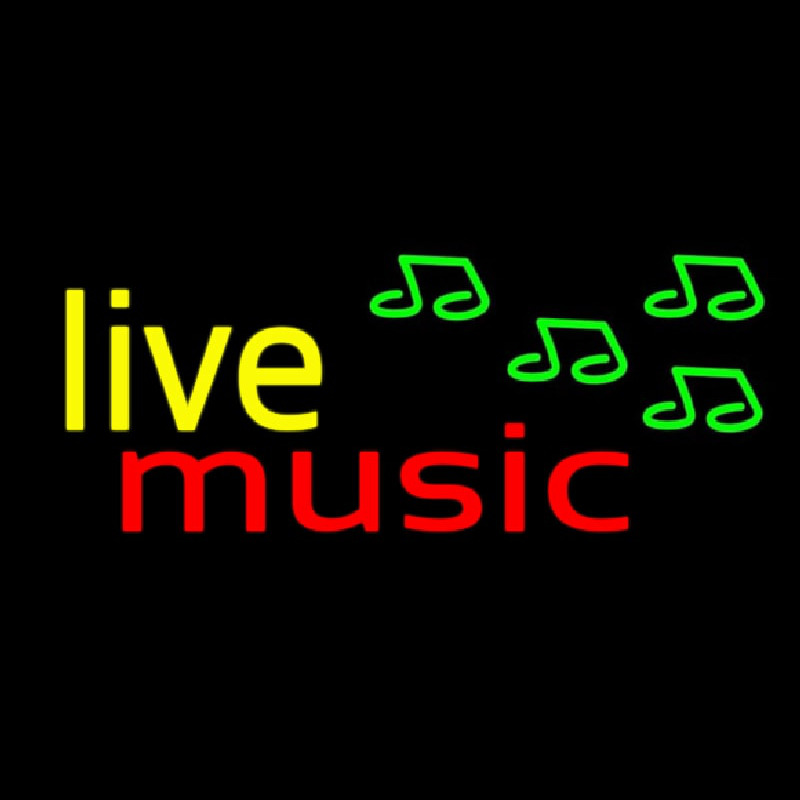 Yellow Live Music Cursive Neon Skilt