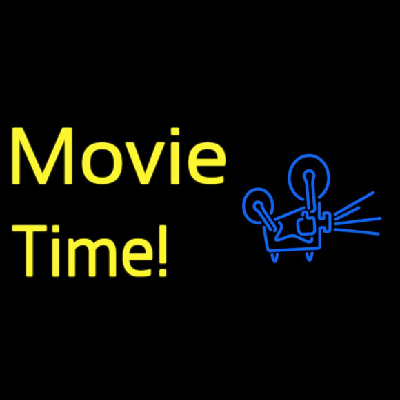 Yellow Movie Time With Logo Neon Skilt