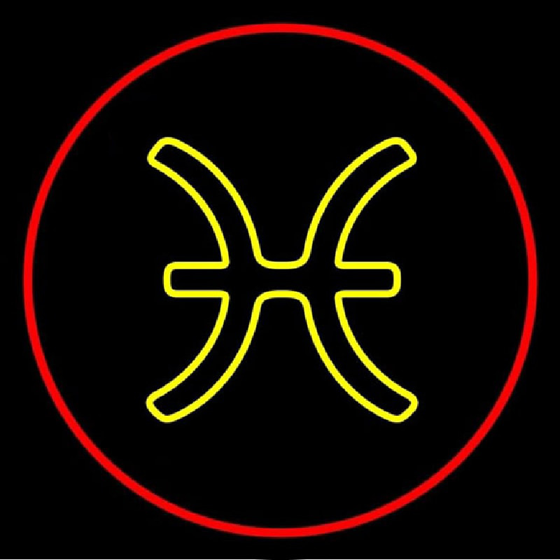 Yellow Pisces Red Border Neon Skilt