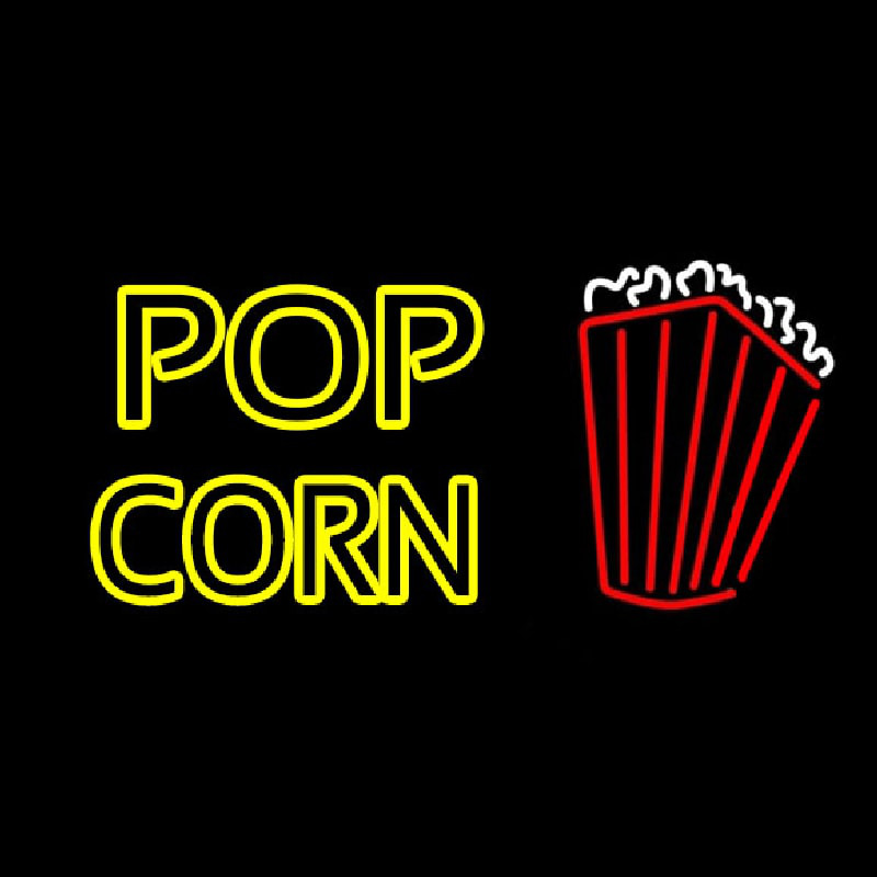 Yellow Popcorn With Logo Neon Skilt