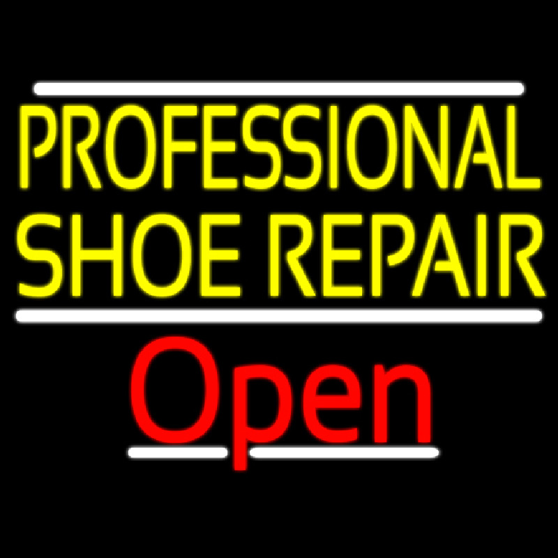 Yellow Professional Shoe Repair Open Neon Skilt
