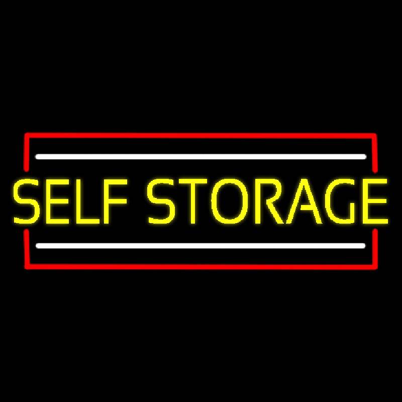 Yellow Self Storage Block With White Line Neon Skilt