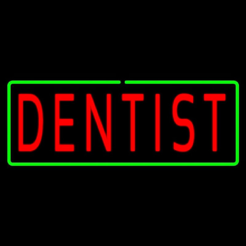 Red Dentist Green Border Neon Skilt