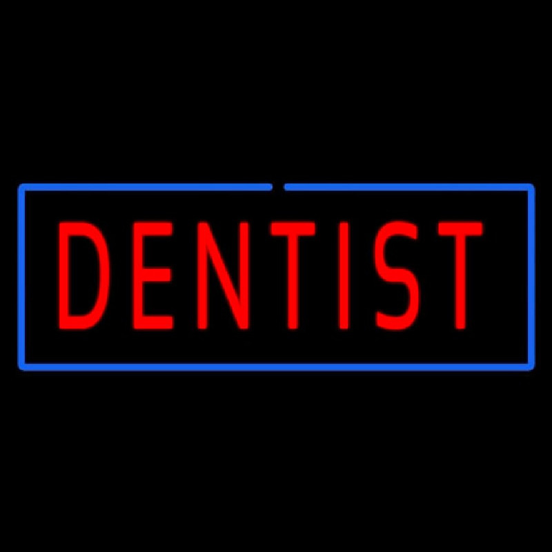 Red Dentist Blue Border Neon Skilt