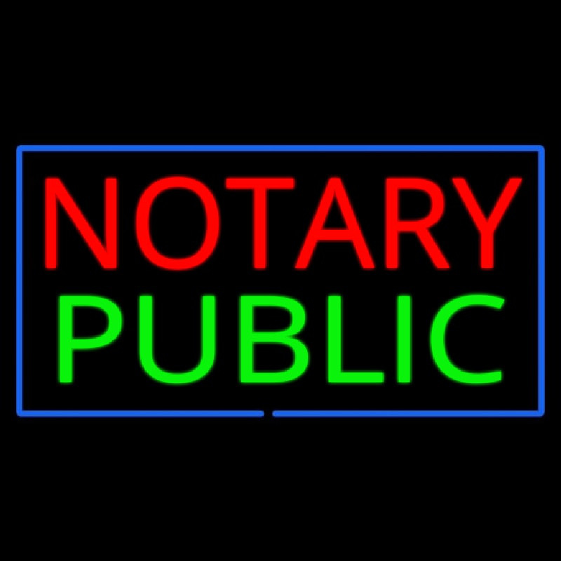 Notary Public Blue Border Neon Skilt
