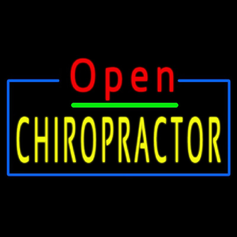 Red Open Yellow Chiropractor Blue Border Neon Skilt