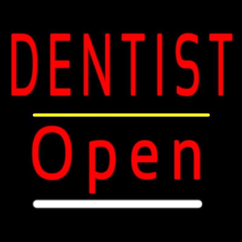Dentist Open Yellow Line Neon Skilt