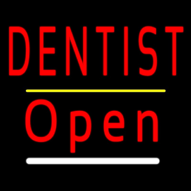 Dentist Open Yellow Line Neon Skilt