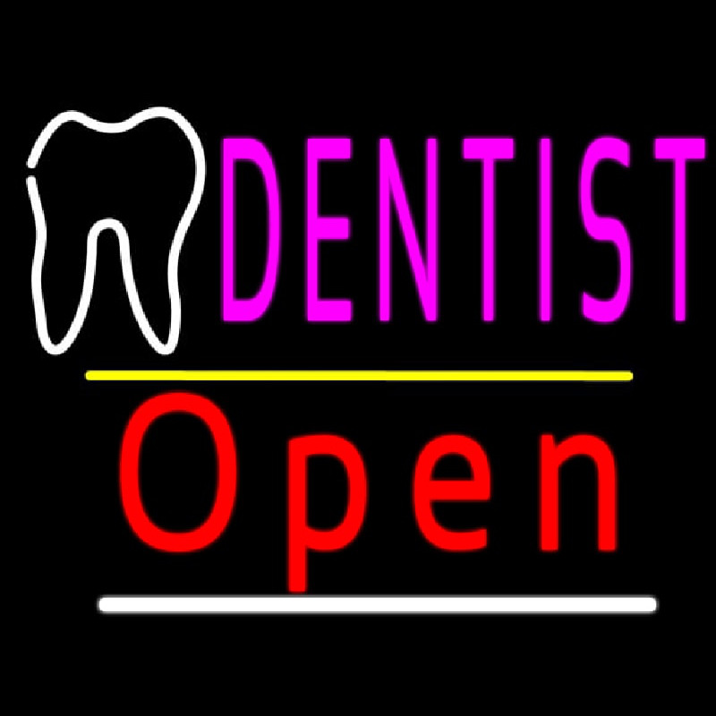 Dentist Logo Open Yellow Line Neon Skilt