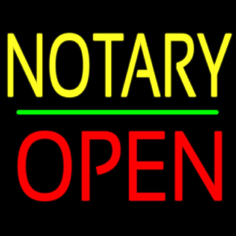 Notary Block Open Green Line Neon Skilt