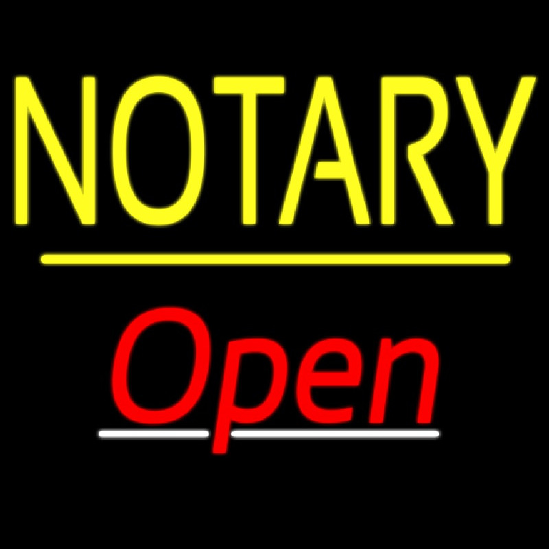 Notary Open Yellow Line Neon Skilt