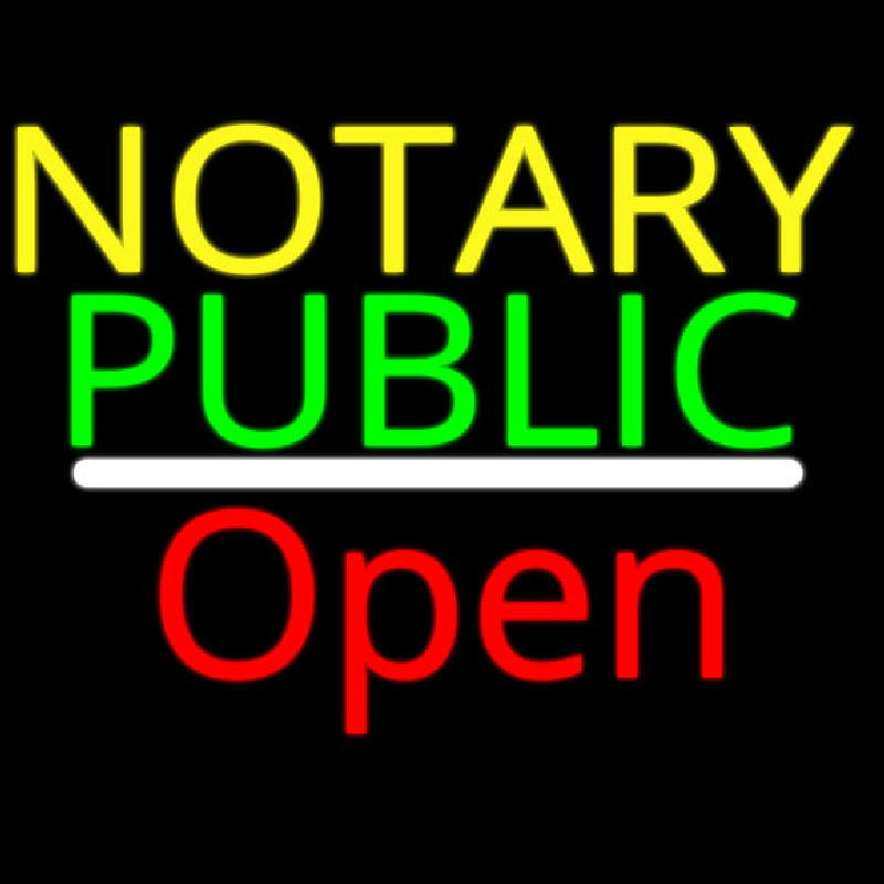 Notary Public Open White Line Neon Skilt