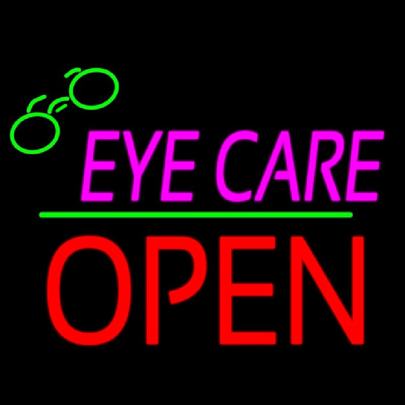 Pink Eye Care Logo Block Open Green Line Neon Skilt