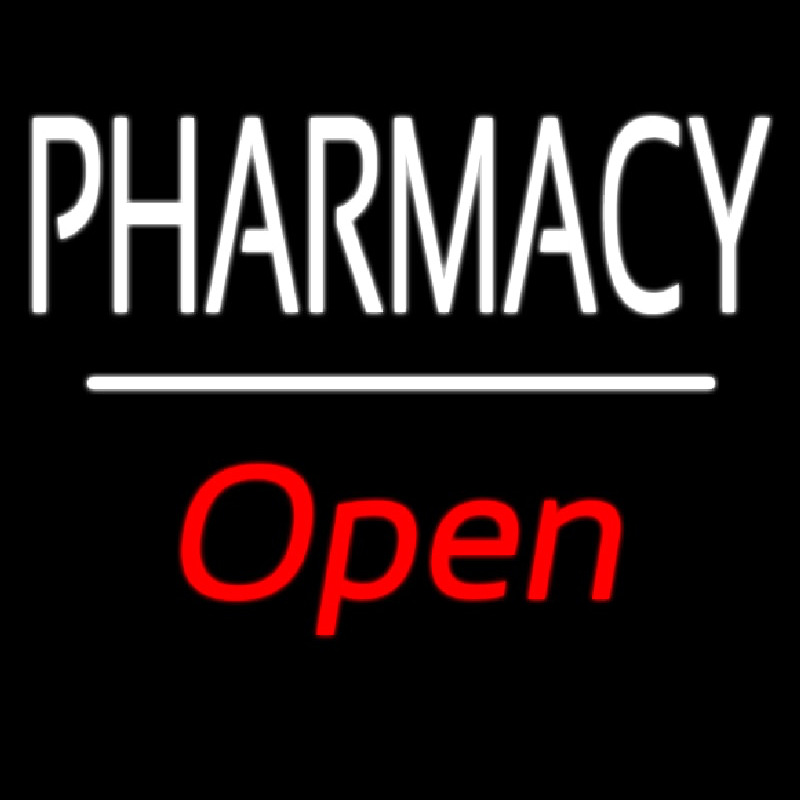 Pharmacy Open White Line Neon Skilt