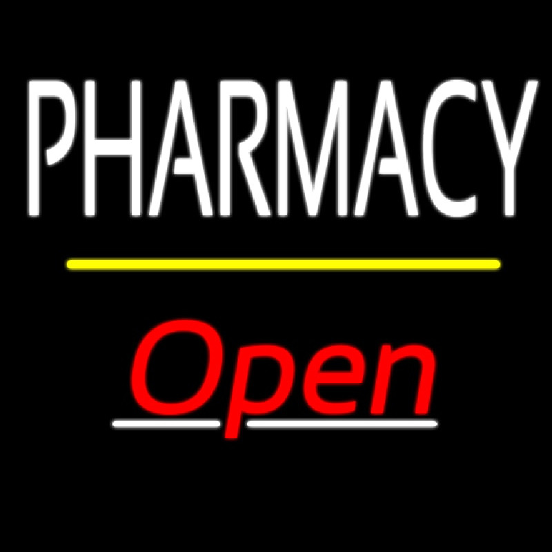 Pharmacy Open Yellow Line Neon Skilt