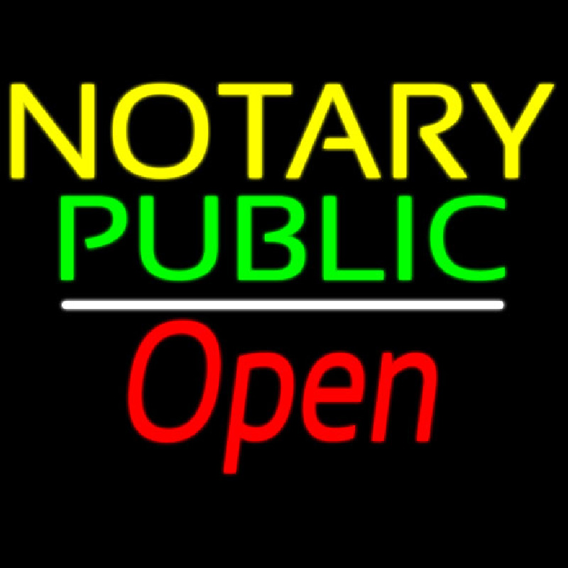 Yellow Green Notary Public White Line Red Open Neon Skilt