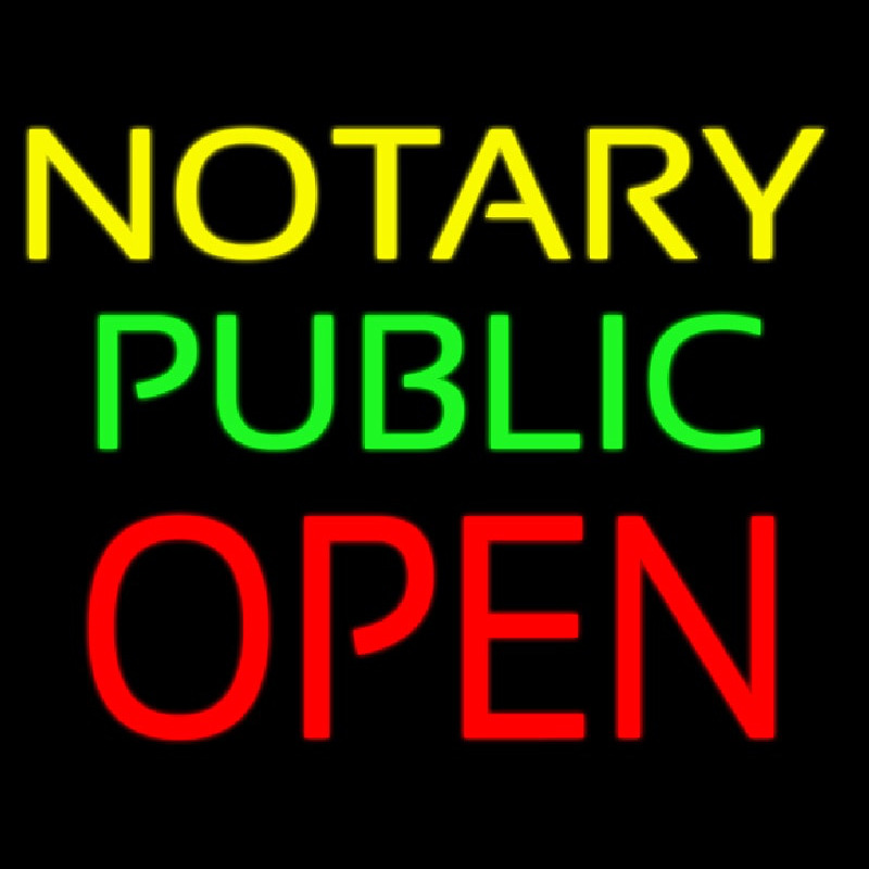 Yellow Notary Public Open Neon Skilt