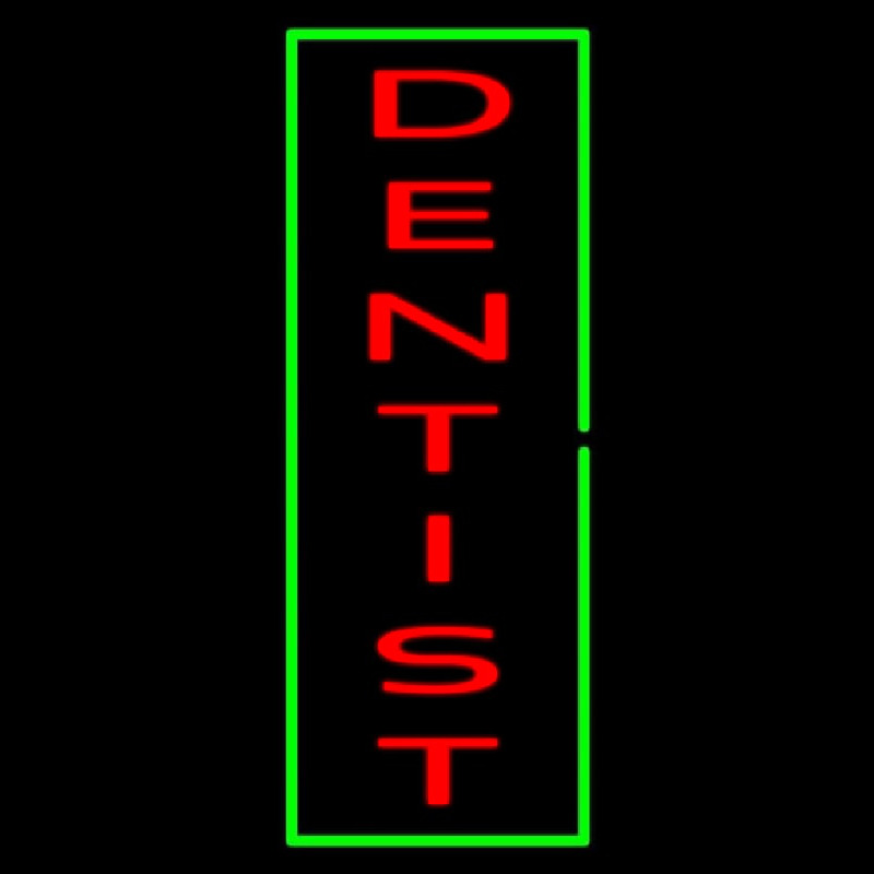 Vertical Red Dentist Green Border Neon Skilt
