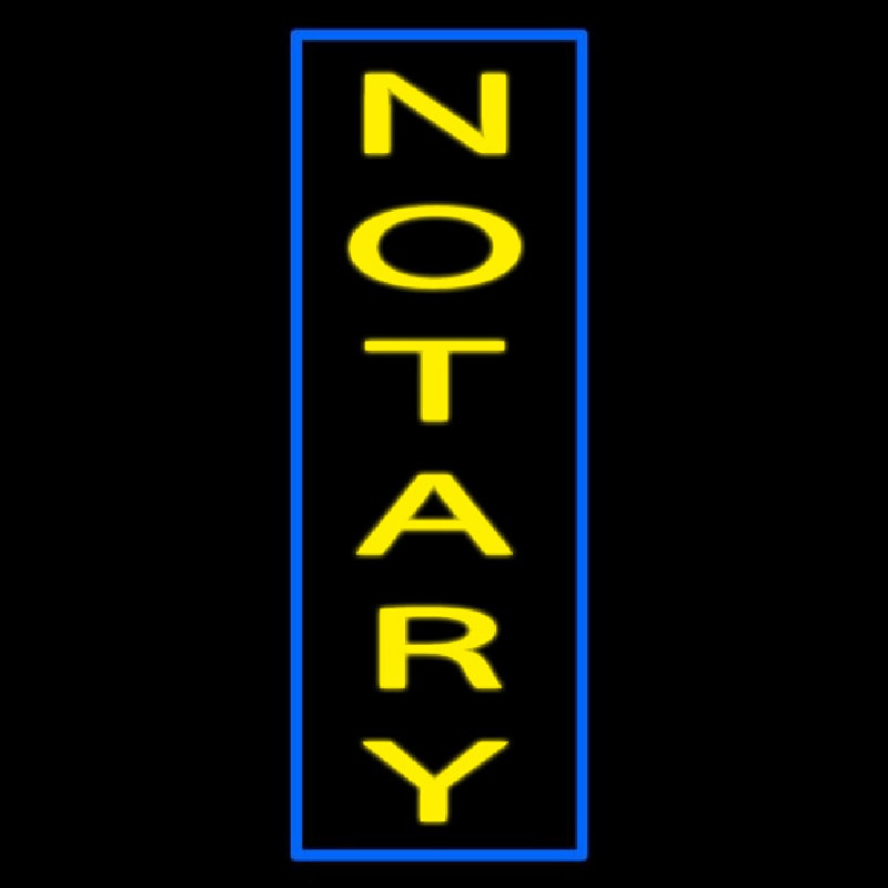Vertical Yellow Notary Blue Border Neon Skilt