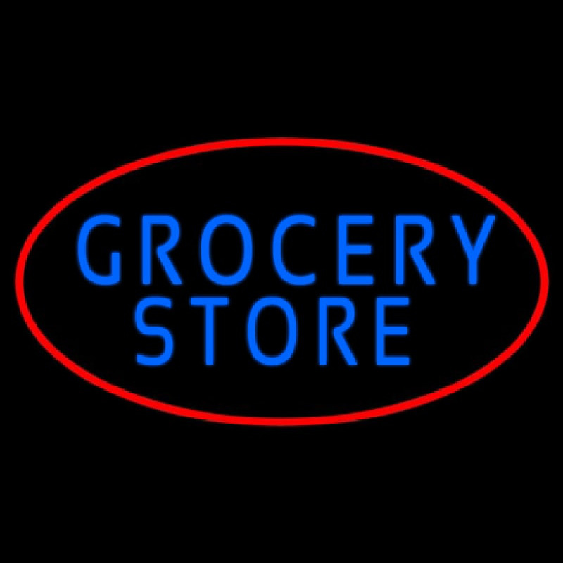 Blue Grocery Store With Red Oval Neon Skilt