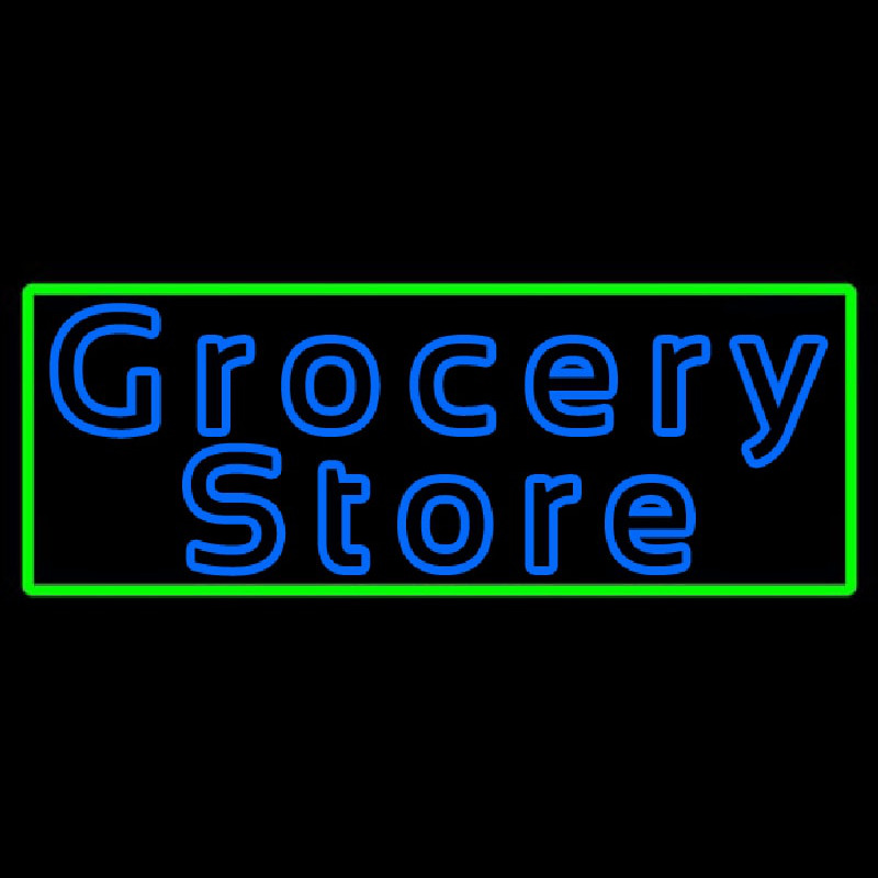 Blue Grocery Store With Green Border Neon Skilt