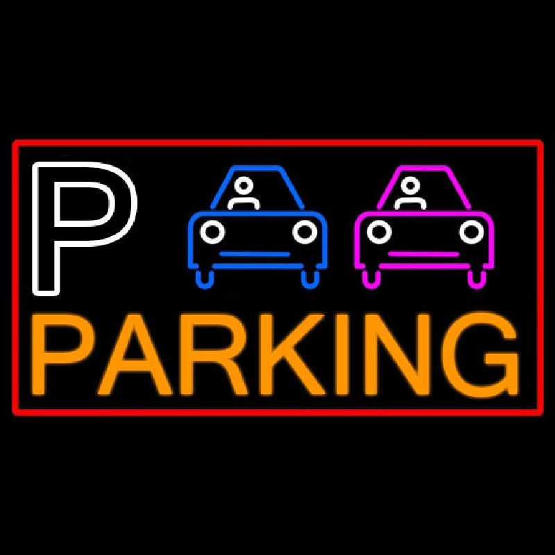 P And Car Parking With Red Border Neon Skilt