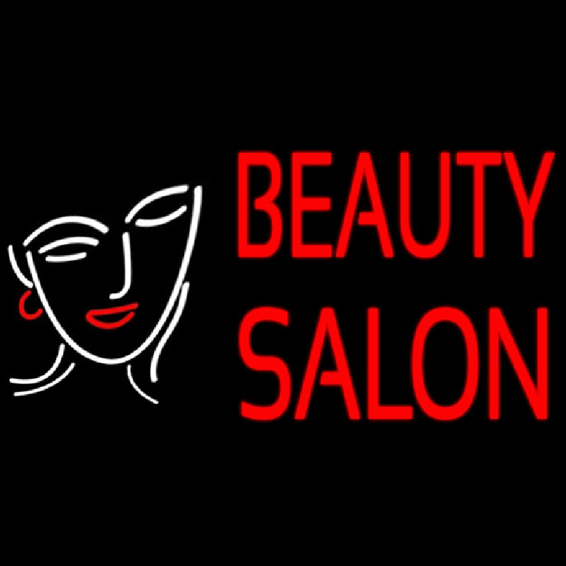 Red Beauty Salon With Girl Neon Skilt