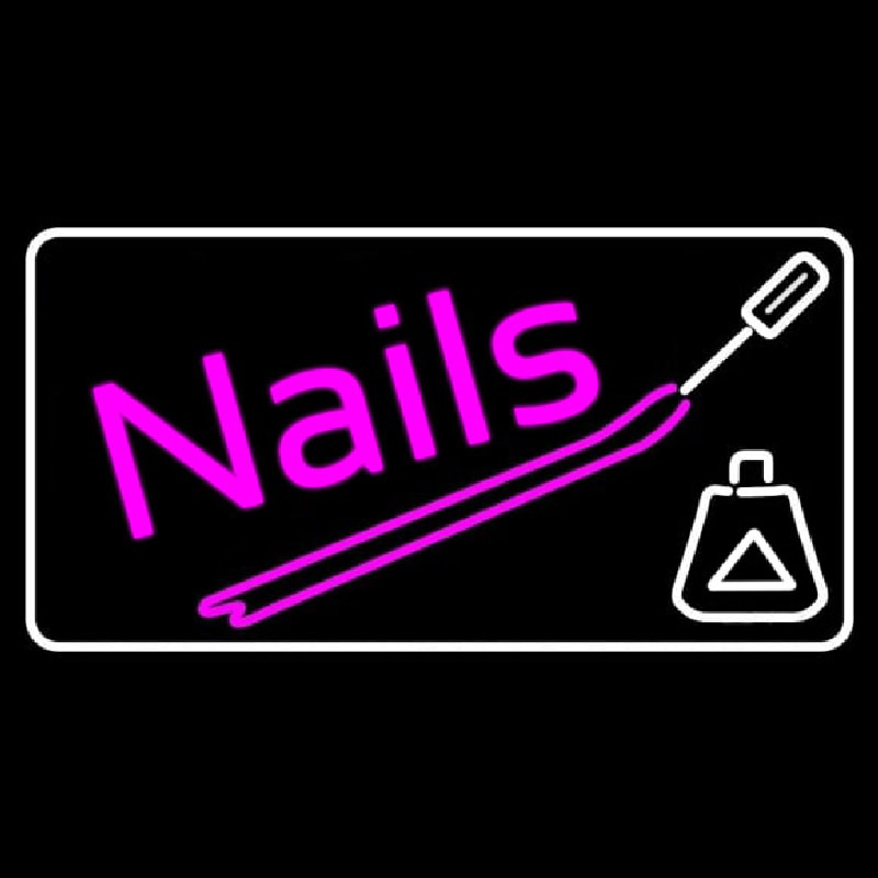 Pink Nails With Nail Polish Neon Skilt