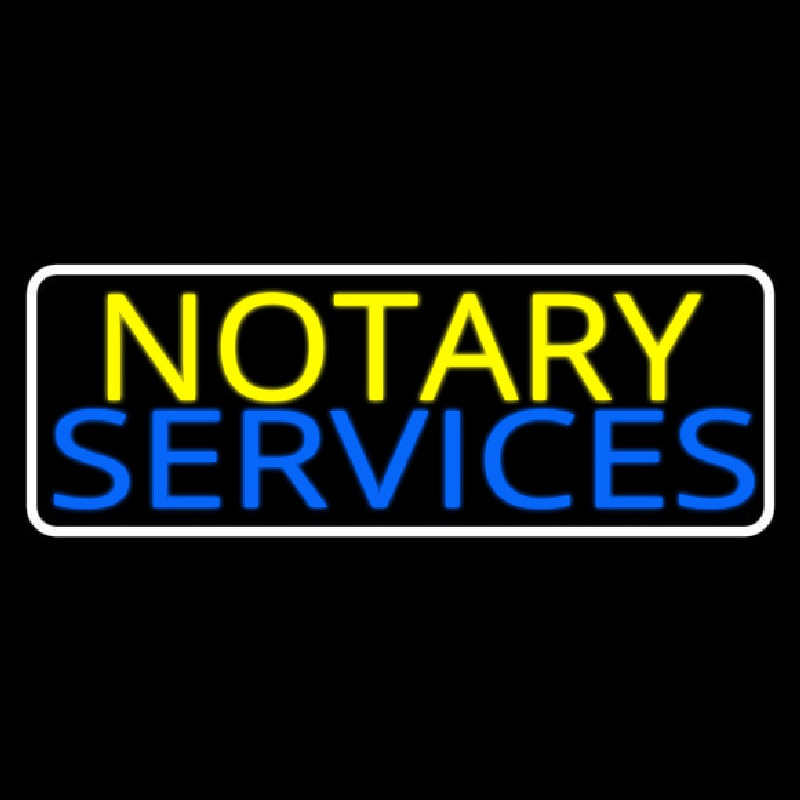 Notary Services With White Border Neon Skilt