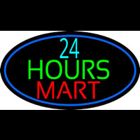 24 Hours Mini Mart With Blue Round Neon Skilt