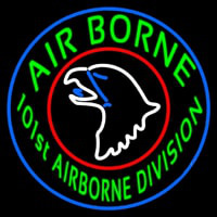 Airborne With Blue Round Neon Skilt