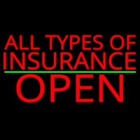 All Types Of Insurance Open Green Line Neon Skilt