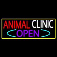Animal Clinic Open With Yellow Border Neon Skilt