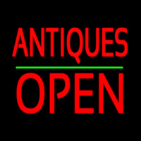 Antiques Block Open Green Line Neon Skilt
