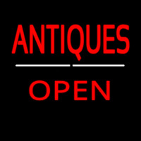 Antiques Open White Line Neon Skilt