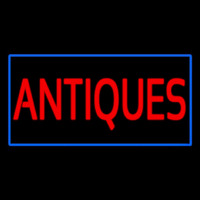 Antiques Rectangle Blue Neon Skilt