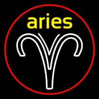 Aries Yellow Zodiac Border Red Neon Skilt