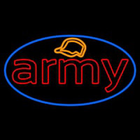 Army With Blue Round Neon Skilt