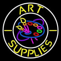 Art Supplies With White Circle Neon Skilt