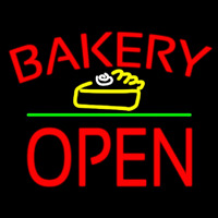 Bakery Logo Block Open Green Line Neon Skilt