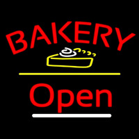 Bakery Logo Open Yellow Line Neon Skilt