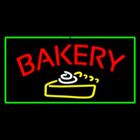 Bakery Logo Rectangle Green Neon Skilt