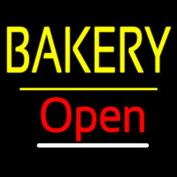 Bakery Open Yellow Line Neon Skilt