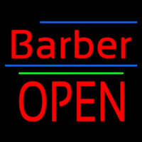 Barber Block Open Green Line Neon Skilt