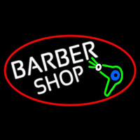 Barber Shop And Dryer And Scissor With Red Border Neon Skilt