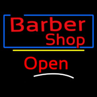 Barber Shop Blue Border Open Neon Skilt