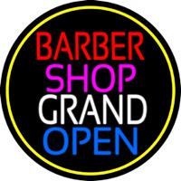 Barber Shop Grand Open With Yellow Border Neon Skilt