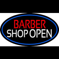 Barber Shop Open With Blue Border Neon Skilt