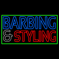 Barbering And Styling With Green Border Neon Skilt