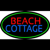 Beach Cottage With Green Border Neon Skilt